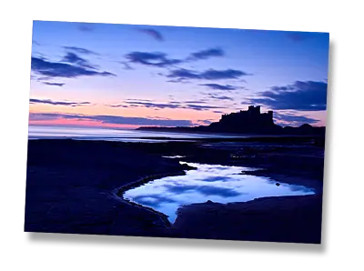 Bamburgh Castle before dawn, Northumberland - Click to view or buy this customisable greeting card